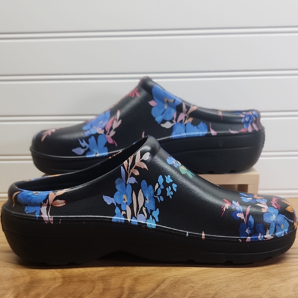 Totes Bailey Everywhere Floral Black Women's Clogs Size 8